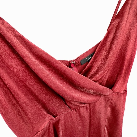 Lulus NWT Constantine Burgundy Satin Maxi Dress Size XL Side Slit Surplice Neck - Picture 5 of 16